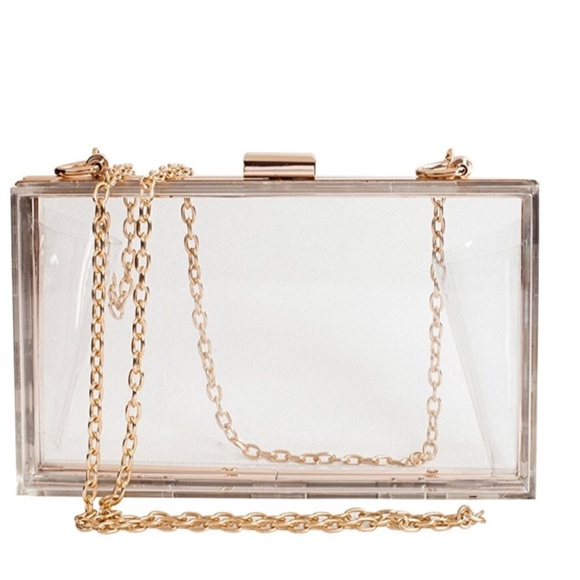 Handbags - Clear acrylic box clutch with chain